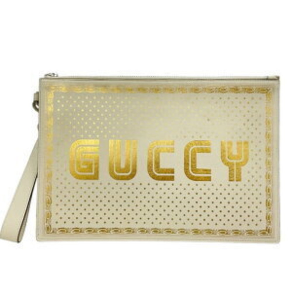 GUCCI SEGA GUCCY Clutch Bag Leather White